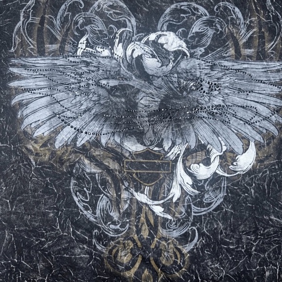 Harley Davidson Eagle Graphic Tee V Neck Short Sleeve Top Black Size S - Picture 3 of 5